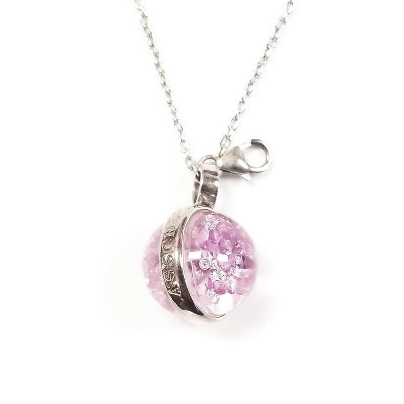 Royal Asscher Sterling Silver Globe Necklace with Diamonds and Pink Sapphires