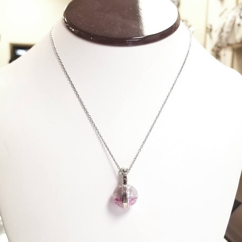 Royal Asscher Sterling Silver Globe Necklace with Diamonds and Pink Sapphires