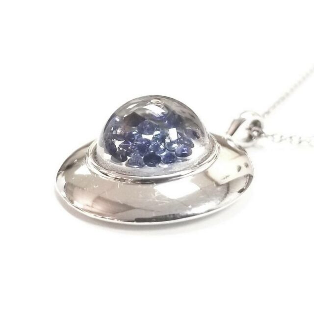 Royal Asscher Sterling Silver UFO Necklace with Sapphire