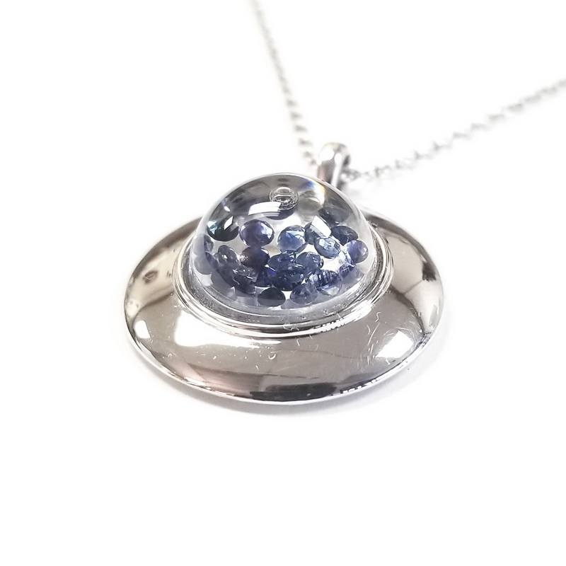 Royal Asscher Sterling Silver UFO Necklace with Sapphire