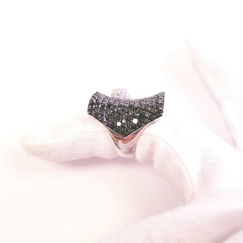 Stefan Hafner “Eye of the Storm” 18K White Gold Oversized Cocktail Band Ring with Pave Diamond Ball and Black Diamonds