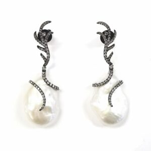 Tara Pearls 14K Black Rhodium Plated Gold Branched Earrings With Diamond And Pearl