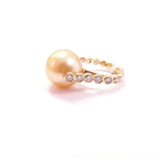 Tara Pearls 18K Yellow Gold Cocktail Ring with Diamonds and Gold South Sea Pearl