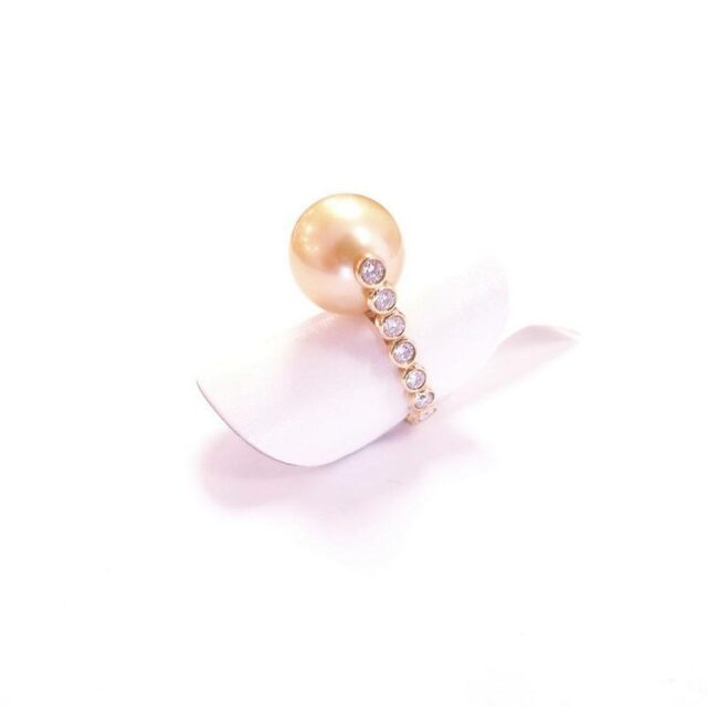 Tara Pearls 18K Yellow Gold Cocktail Ring with Diamonds and Gold South Sea Pearl