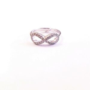 White Rhodium Plated Silver Infinity Ring with Cubic Zirconia