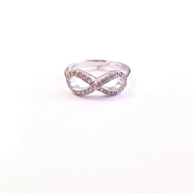 White Rhodium Plated Silver Infinity Ring with Cubic Zirconia