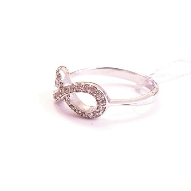 White Rhodium Plated Silver Infinity Ring with Cubic Zirconia