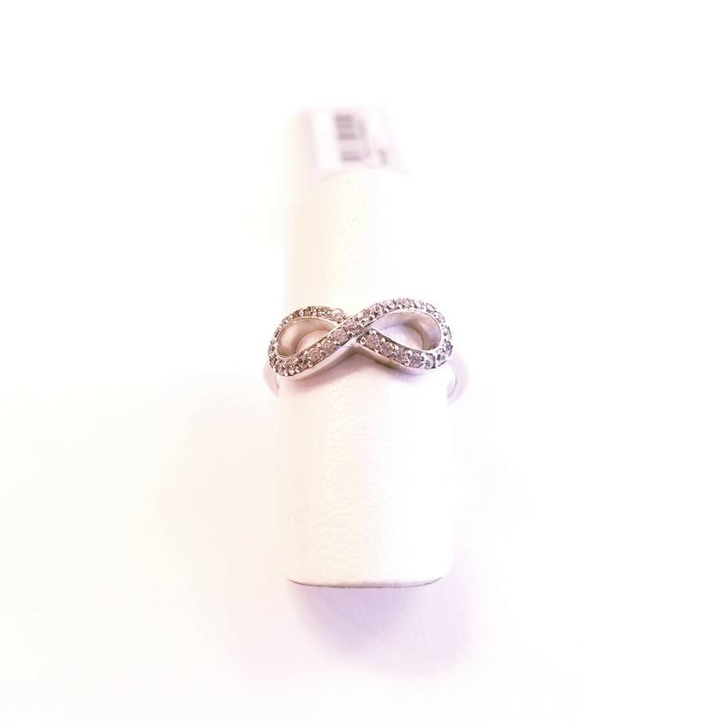 White Rhodium Plated Silver Infinity Ring with Cubic Zirconia