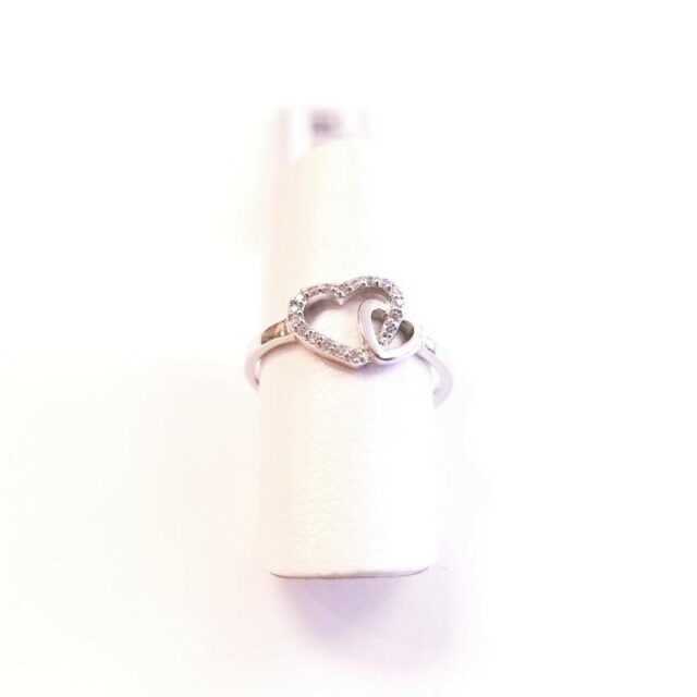 White Rhodium Plated Silver Interlocking Hearts Ring with Cubic Zirconia