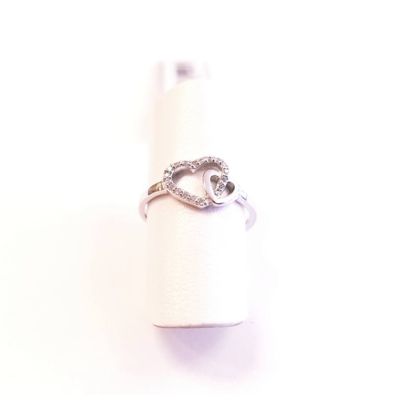 White Rhodium Plated Silver Interlocking Hearts Ring with Cubic Zirconia