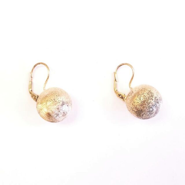 Yellow Gold Matte Plated Silver Ball Drop Earrings