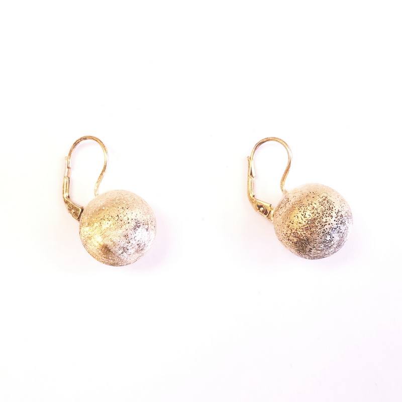 Yellow Gold Matte Plated Silver Ball Drop Earrings