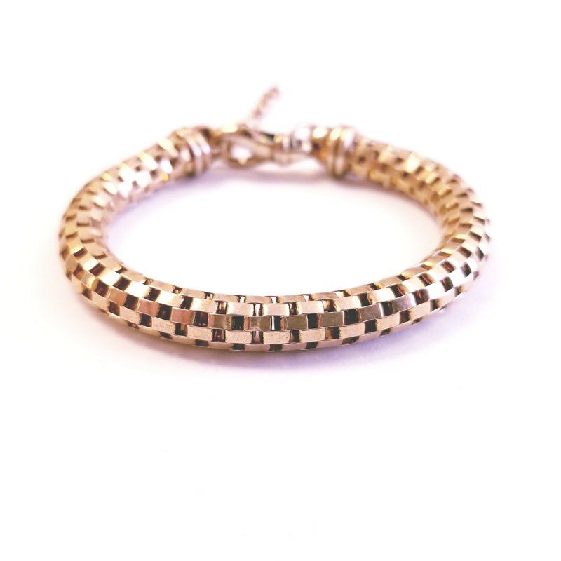 Yellow Gold Plated Silver Bracelet with Checkered Pattern