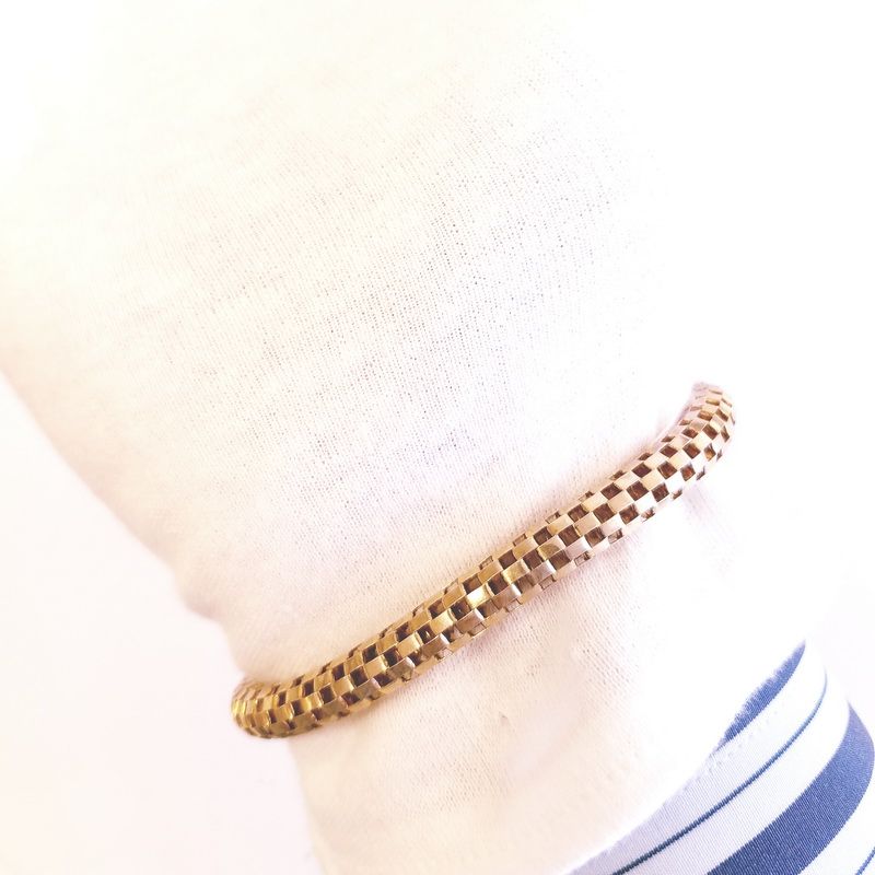 Yellow Gold Plated Silver Bracelet with Checkered Pattern