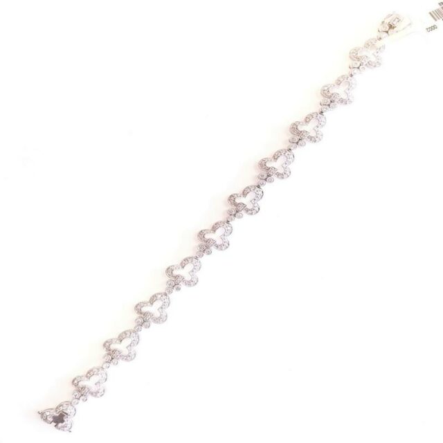 14K White Gold Link Clover Bracelet with Diamonds