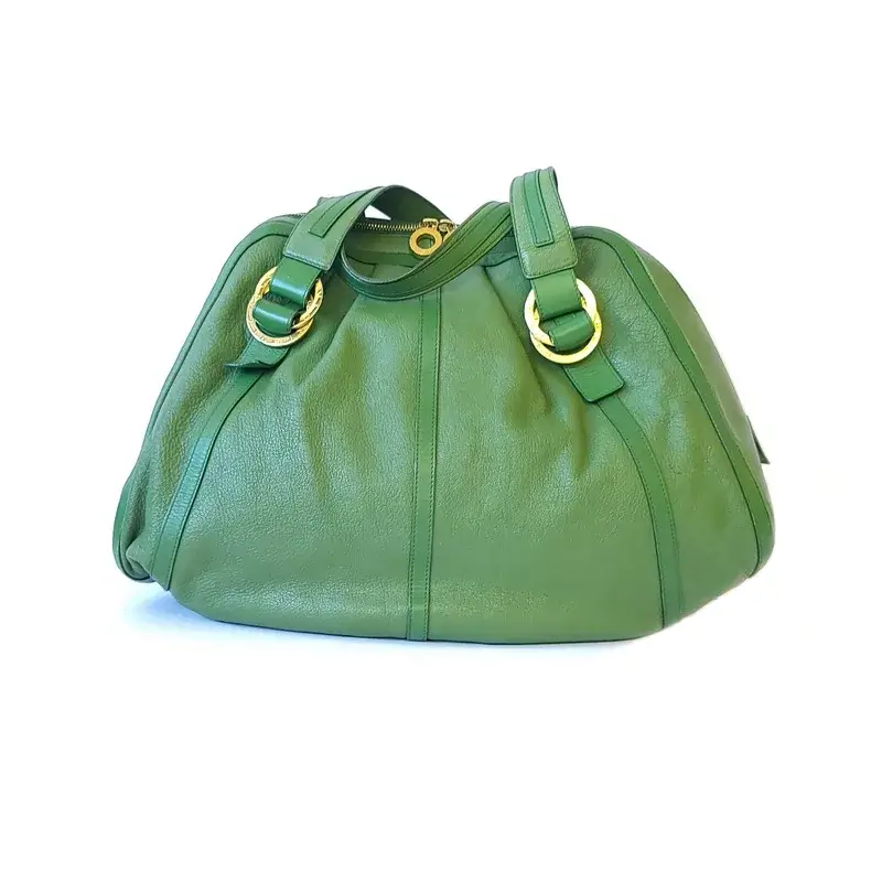 Bulgari Pre-Loved Green Lambskin and Grain Leather Shoulder Bag