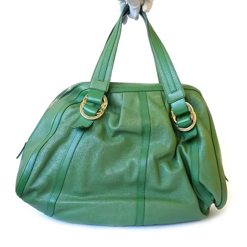 Bulgari Pre-Loved Green Lambskin and Grain Leather Shoulder Bag