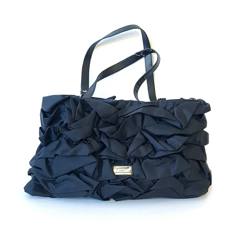 Moschino Pre-Loved Nylon and Leather Ruffled Handbag