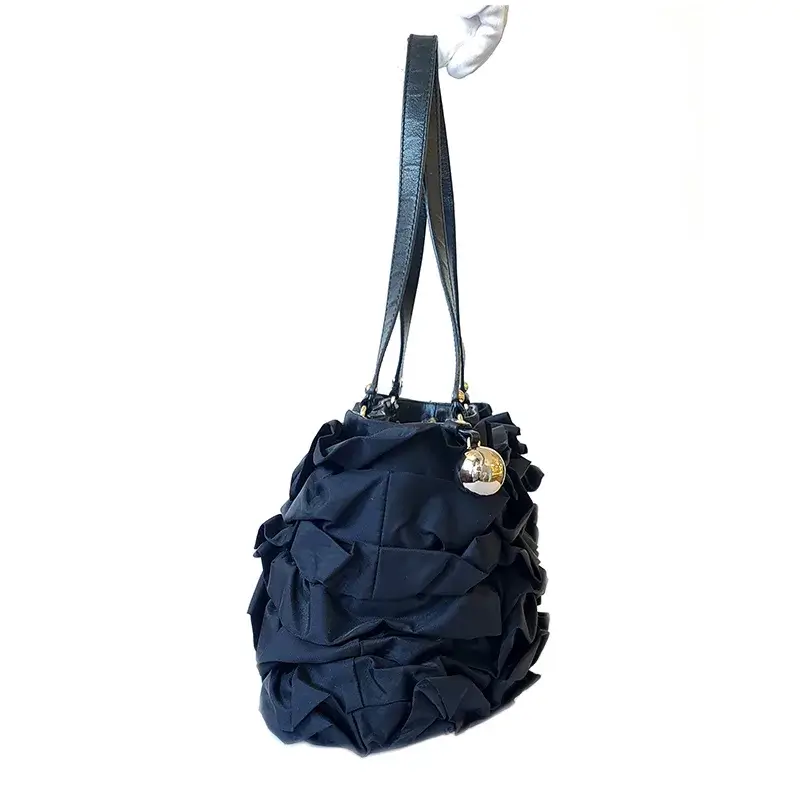 Moschino Pre-Loved Nylon and Leather Ruffled Handbag