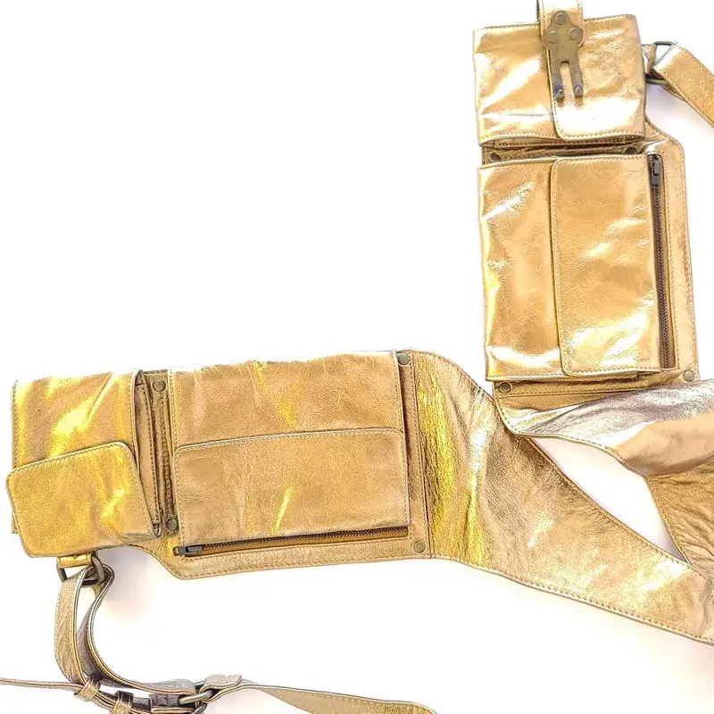 Nicholas K Gold Leather Harness Double Pouch Bag