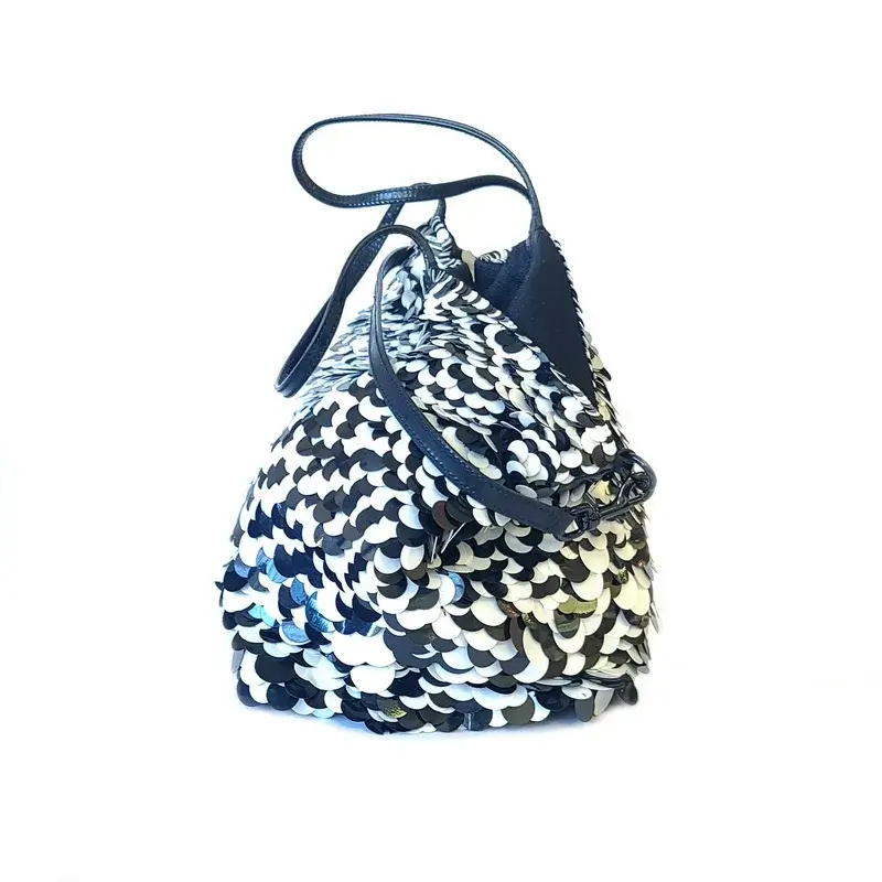 Valentino Black and White Patent Leather Sequins Tote Bag