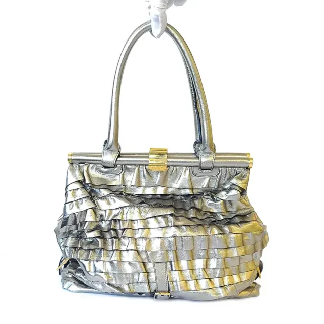 Valentino Gold Ruffled Leather Handbag