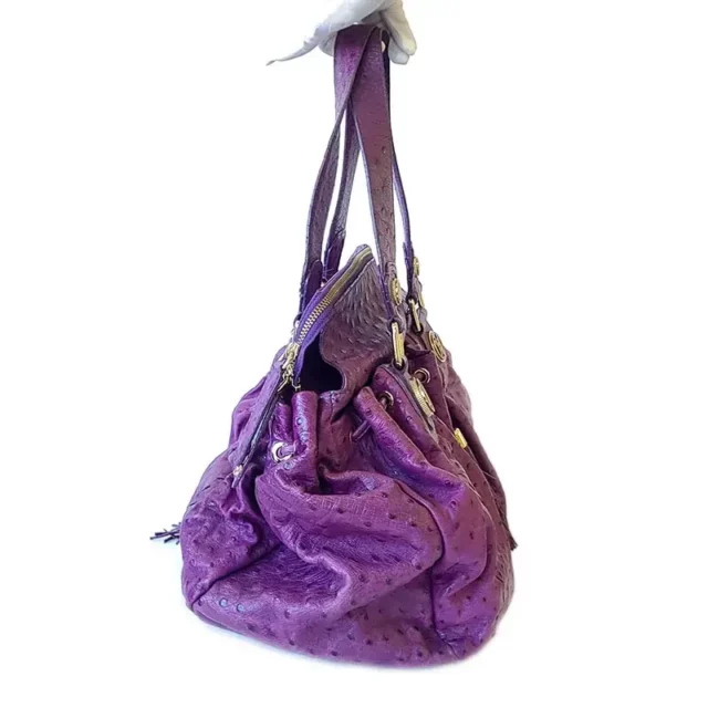 Victor Hugo Pre-Loved Purple Ostrich Skin Satchel Handbag