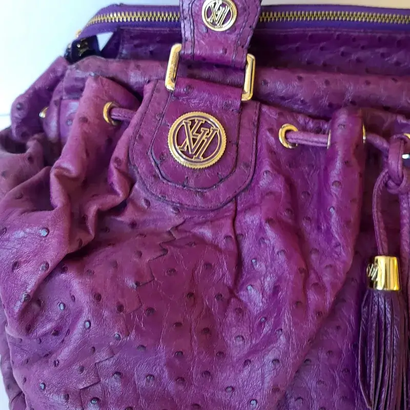 Victor Hugo Pre-Loved Purple Ostrich Skin Satchel Handbag
