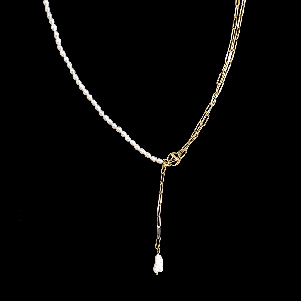 For Art's Sake 18K Gold Plated Double Link Necklace with Pearls