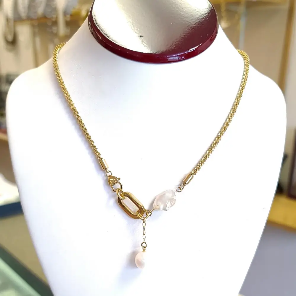 For Art's Sake 18K Yellow Gold Plated Link Necklace with Pearls