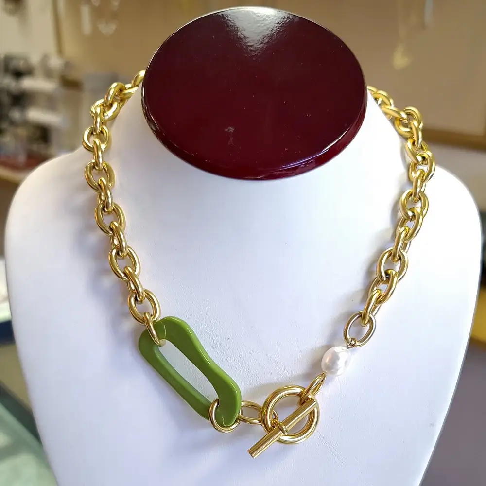 For Art's Sake 18K Yellow Gold Plated Olive Necklace with Pearl