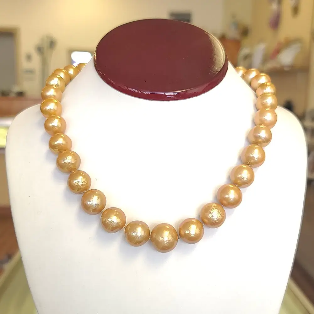Sterling Silver Gold Pearls Necklace with CZ Clasp