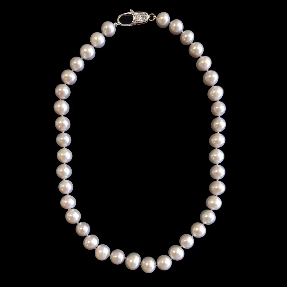 Sterling Silver Necklace with Large Freshwater Pearls and CZ Clasp