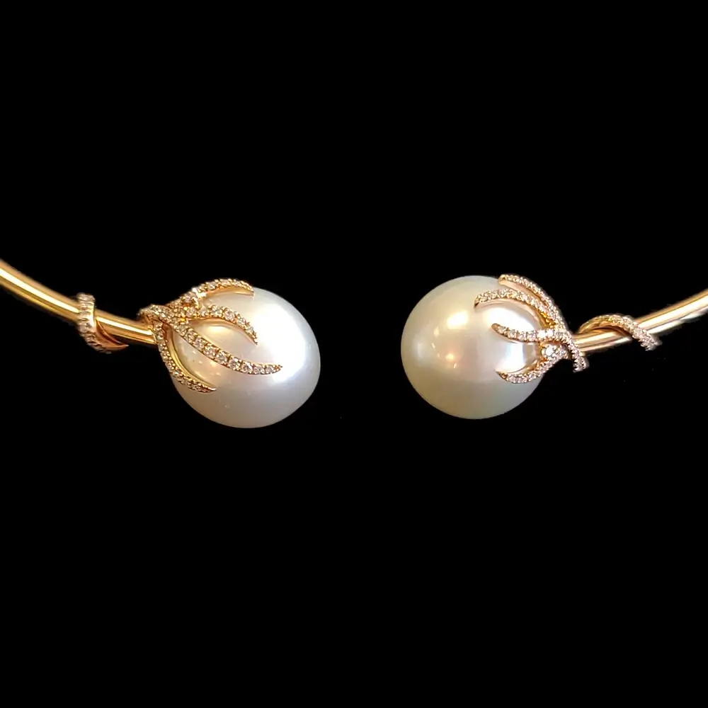 Tara Pearls 18K Rose Gold Open Cuff South Sea Pearl Necklace with Diamonds