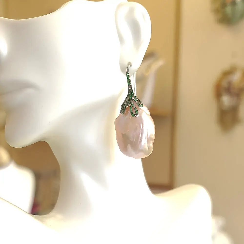 Tara Pearls 14K White Gold Berry Motif Pearl Drop Earrings with Gemstones