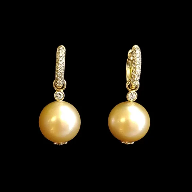 Tara Pearls 18K White Gold South Sea Gold Pearl Drop Earrings with Diamonds