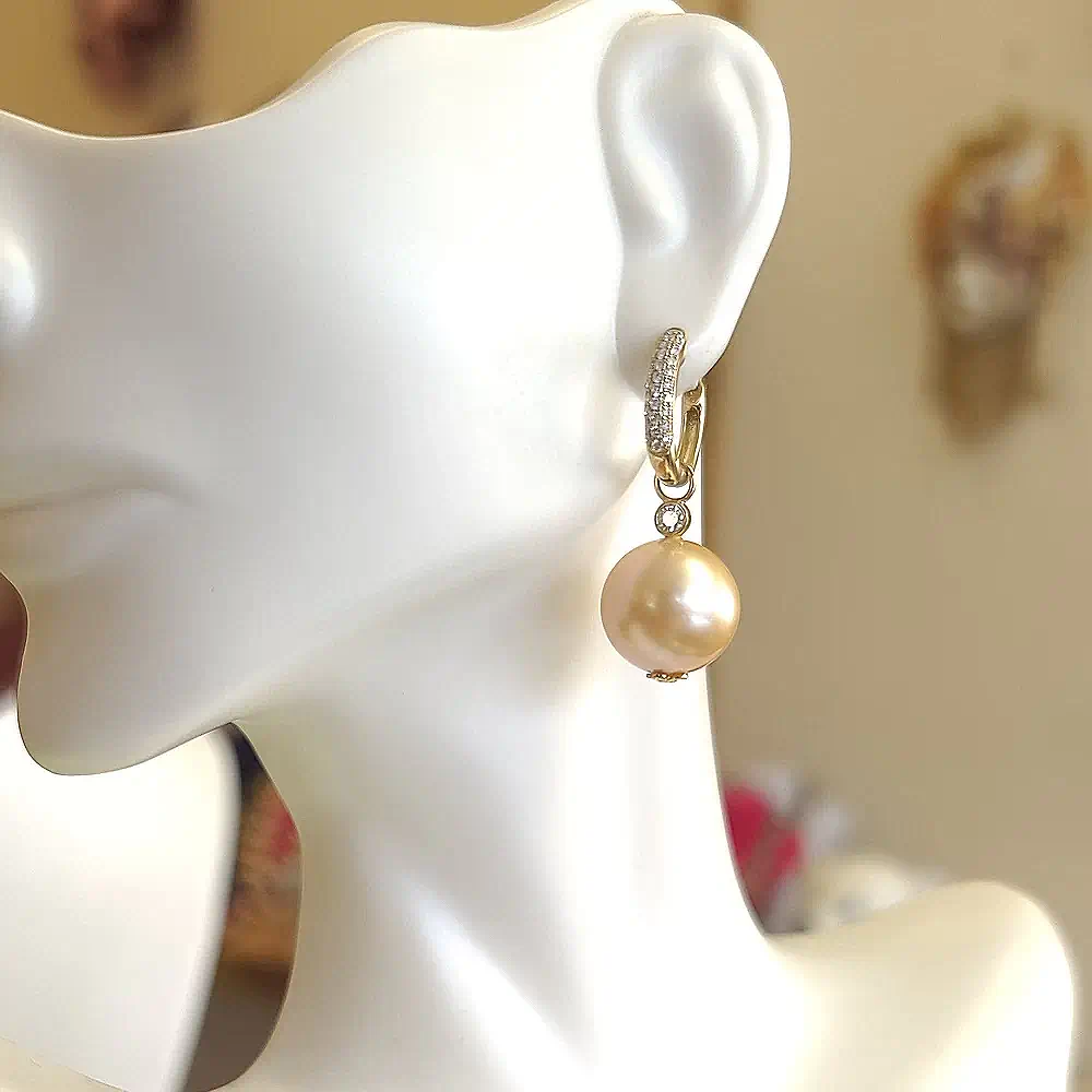 Tara Pearls 18K White Gold South Sea Gold Pearl Drop Earrings with Diamonds