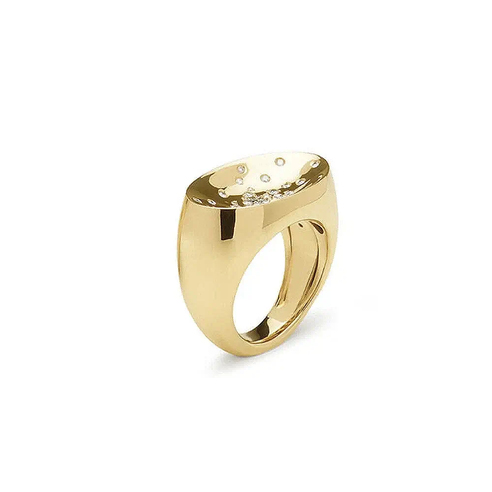 Antonini Milano Etna 18K Yellow Gold Convex Ring with Diamonds