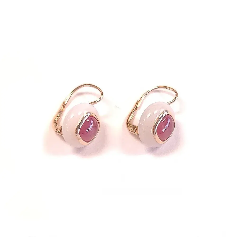Antonini Milano Porto Cervo 18K Yellow Gold Earrings with Agate and Rhodochrosite