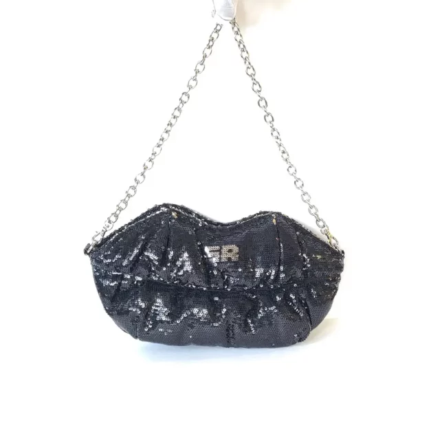 Sonia Rykiel Black Sequined Lips Chain Shoulder Bag