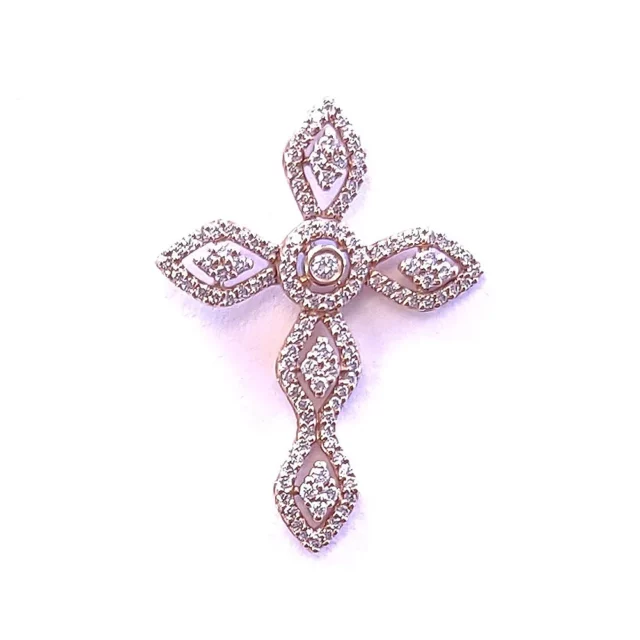 18K Rose Gold Mandorla Cross Pendant with Diamonds