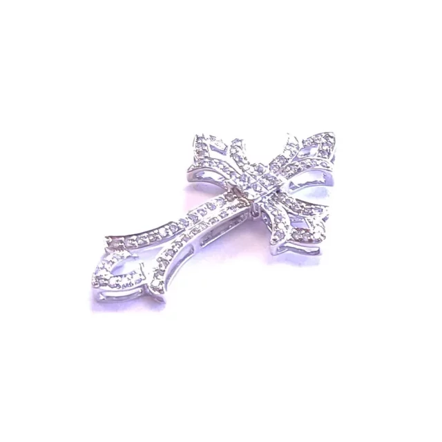 18K White Gold Fleur-de-lis Cross Pendant with Diamonds