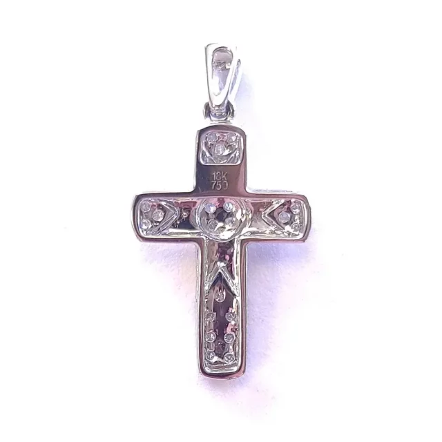 18K White Gold Hammered Cross Pendant with Diamonds