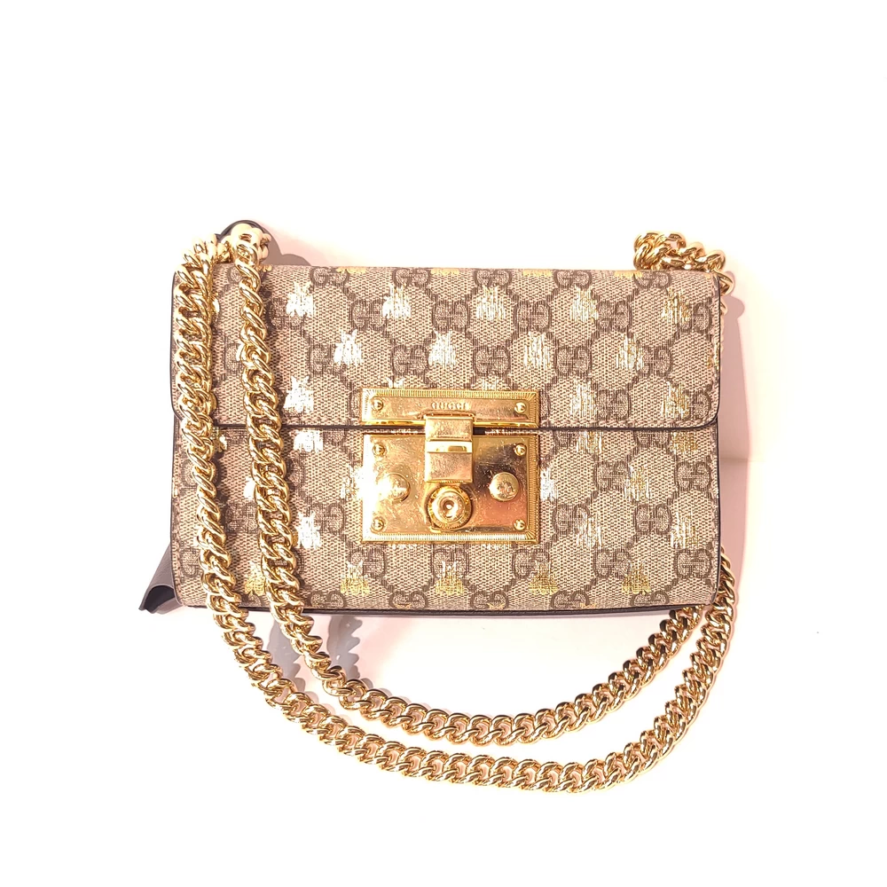 Gucci GG Supreme Monogram Bee Padlock Shoulder Chain Bag