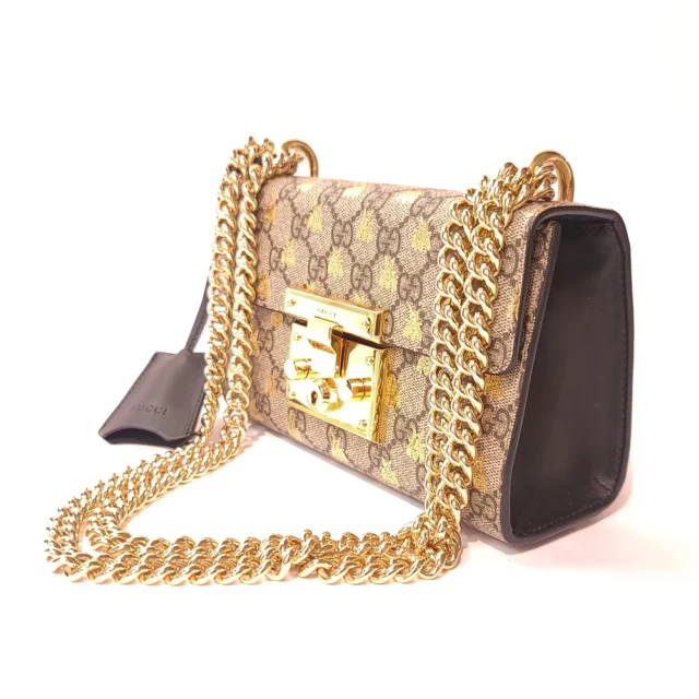 Gucci GG Supreme Monogram Bee Padlock Shoulder Chain Bag
