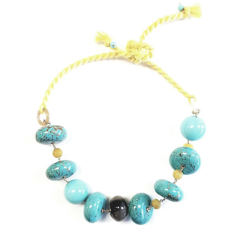 Amle Turquoise & Quartz Beaded Cord Statement Necklace Amle Turquoise & Quartz Beaded Cord Statement Necklace