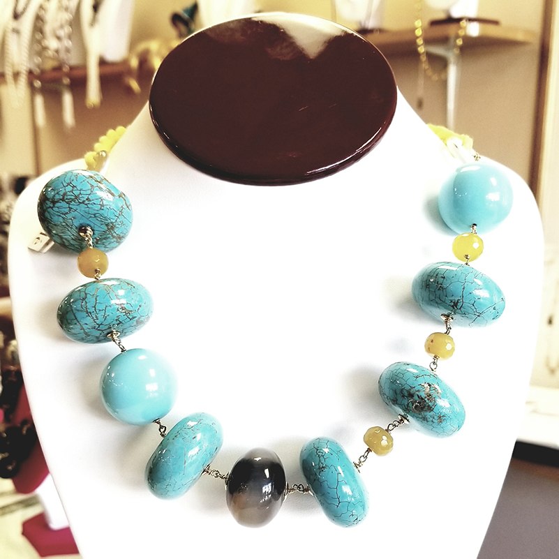 Amle Turquoise & Quartz Beaded Cord Statement Necklace Amle Turquoise & Quartz Beaded Cord Statement Necklace